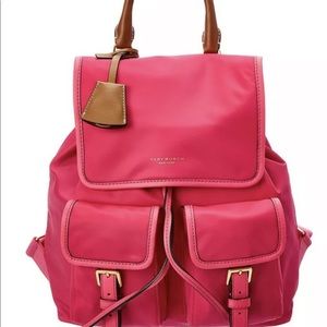 NWT Tory Burch pink nylon/leather Perry backpack $278